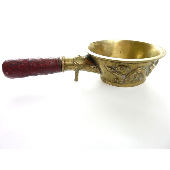 Vintage Chinese Iron Dragon Brass Coal Pot Design and Wooden Handle Antique - Picture 3 of 6